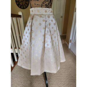 Beautiful, Eliza J Midi Skirt, Cream w/Gold Polka Dots, Size 10